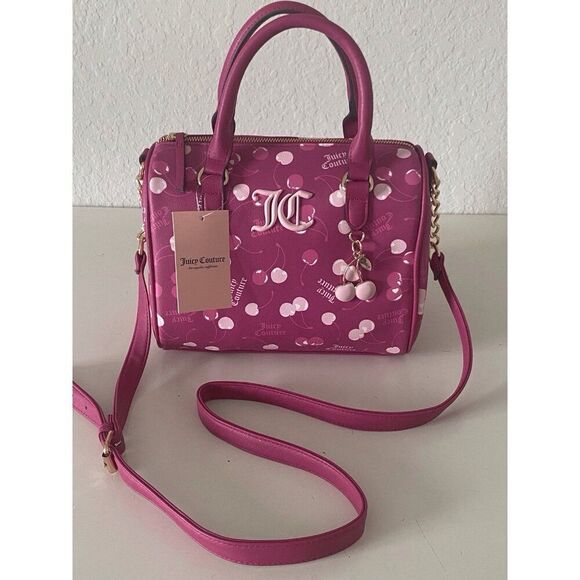 Juicy Couture Cherry On Top Satchel Bag Raspberry Multi Pink Cherries NEW - Picture 1 of 12